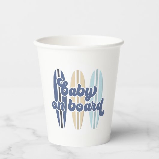 Baby an Bord Surfboard Beach Baby Dusche Pappbecher (Vorderseite)