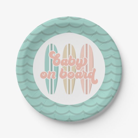 Baby an Bord Surfboard Beach Baby Duschpapier Pl Pappteller (Vorderseite)