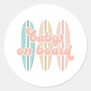 Baby an Bord Surfboard Beach Baby Shower Classic Runder Aufkleber