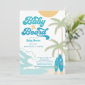 Baby an Bord Surfboard Beach Retro Baby Dusche Einladung (Stehend Vorderseite)
