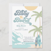 Baby an Bord Surfboard Beach Retro Baby Dusche Einladung (Vorderseite)