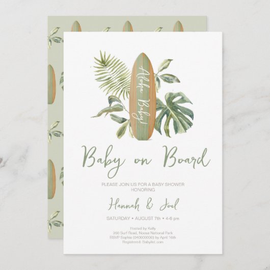 Baby an Bord Surfboard Ocean Beach Baby Dusche Einladung (Vorne/Hinten)