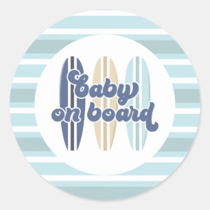 Baby an Bord Surfboard Strand Baby Shower Klassike Runder Aufkleber