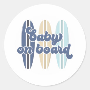 Baby an Bord Surfboard Strand Baby Shower Klassike Runder Aufkleber
