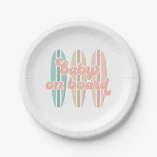 Baby an Bord Surfboard Strand Baby Shower Pappteller