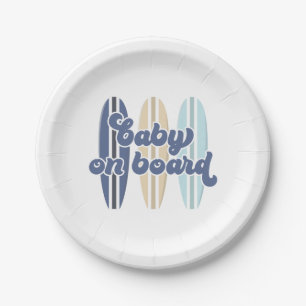 Baby an Bord Surfboard Strand Baby Shower Pappteller