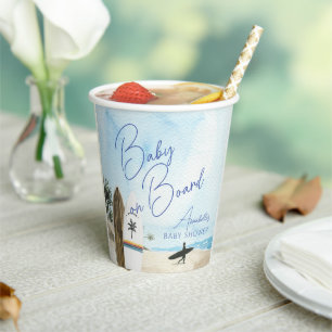 Baby an Bord Surfboard Strand Blau Baby-Party Pappbecher