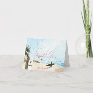 Baby an Bord Surfboard Strand Rosa Babyparty Dankeskarte