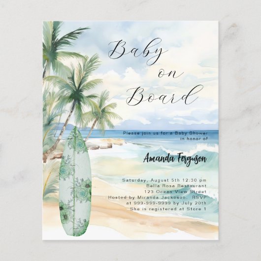 Baby an Bord Surfbrett Baby Dusche Einladung (Vorderseite)