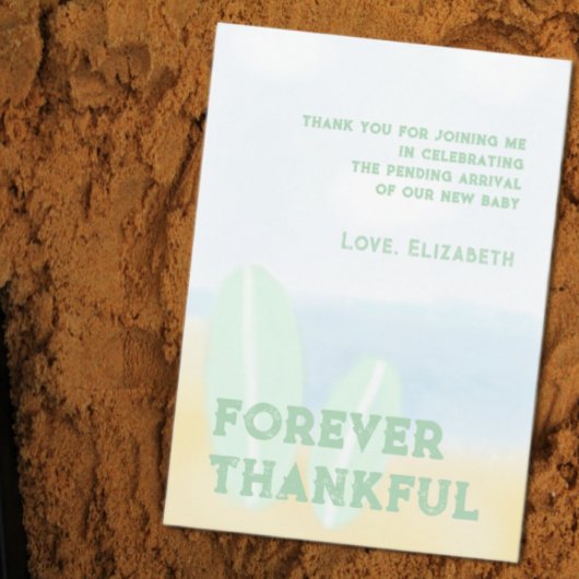 Baby an Bord Surfbrett Beach Wasserfarbe Babydusch Dankeskarte