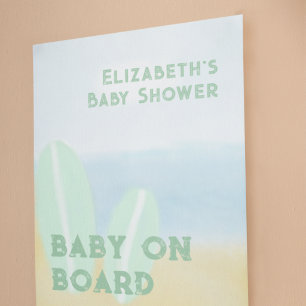 Baby an Bord Surfbrett Beach Wasserfarbe Babydusch Poster