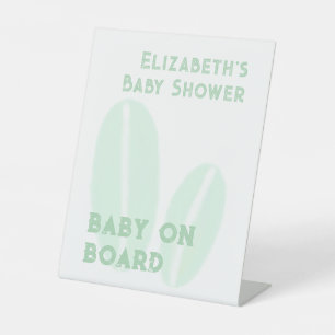 Baby an Bord Surfbrett Beach Wasserfarbe Babydusch Sockelschild