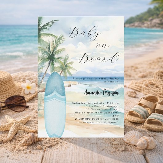 Baby an Bord Surfbrett Blue Boy Beach Baby Dusche Einladung