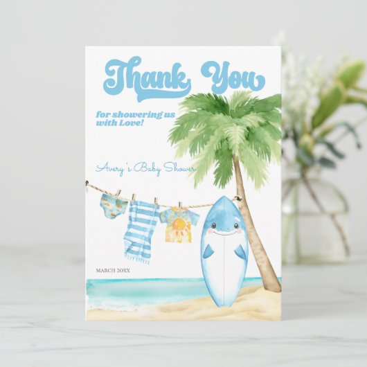Baby an Bord Surfbrett Kinderdusche Dankeskarte (Stehend Vorderseite)