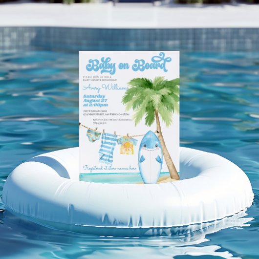 Baby an Bord Surfbrett Kinderdusche Einladung