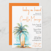Baby an Bord, Surfbrett, Palm Tree Babydusche Einladung (Vorne/Hinten)