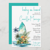 Baby an Bord, Surfbrett, Palm Tree Babydusche Einladung (Vorne/Hinten)
