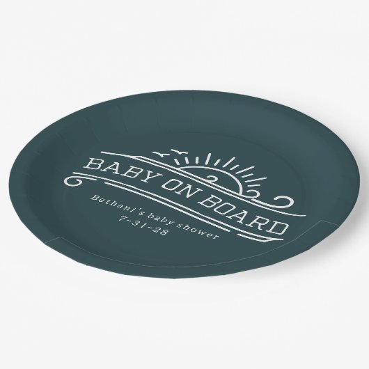 Baby an Bord Surfbrett Slate Blue Baby Dusche Pappteller (Schrägansicht)