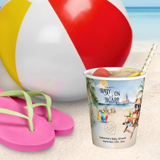 Baby an Bord Surfbrett Teddy Bear Baby Dusche Pappbecher