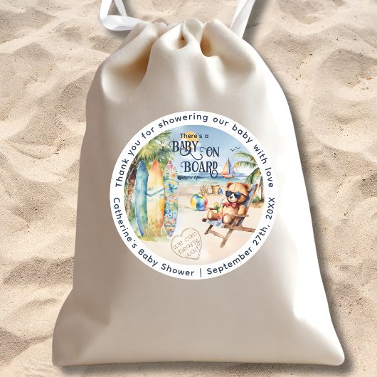 Baby an Bord Surfbrett Teddy Bear Baby Dusche Runder Aufkleber