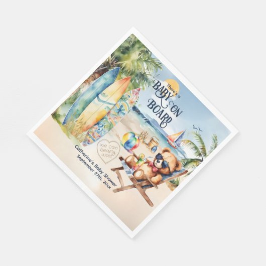 Baby an Bord Surfbrett Teddy Bear Baby Dusche Serviette (Ecke)