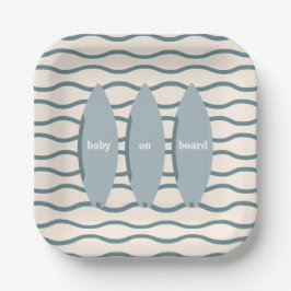"Baby an Bord" Surfbrettfahrer Kinderdusche Thema  Pappteller