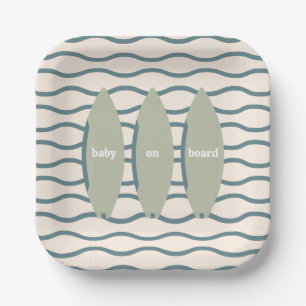 "Baby an Bord" Surfbrettfahrer Kinderdusche Thema Pappteller