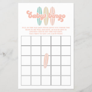 Baby an Bord Surfen Baby Shower Bingo Flyer