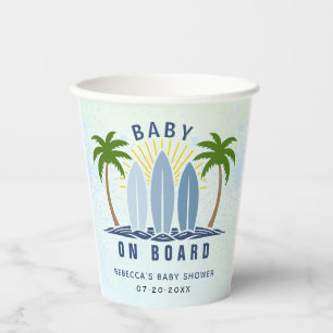 Baby an Bord Surfen Splash Blue Baby Boy Dusche Pappbecher