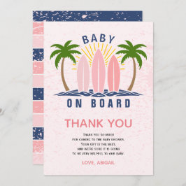 Baby an Bord Surfen Spritzen Rosa Mädchen Dusche Dankeskarte