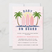 Baby an Bord Surfen Spritzen Rosa Mädchen Dusche Einladung (Vorderseite)