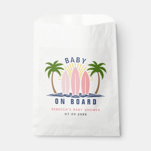 Baby an Bord Surfen Spritzen Rosa Mädchen Dusche Geschenktütchen (Vorderseite)