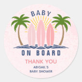 Baby an Bord Surfen Spritzen Rosa Mädchen Dusche Runder Aufkleber (Vorderseite)