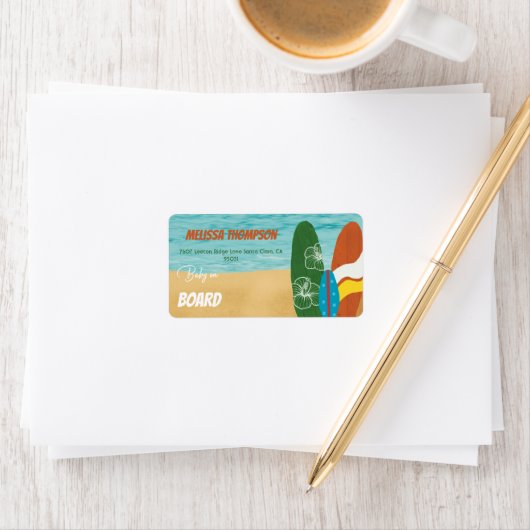 Baby an Bord Surfen Tropical Beach Baby Dusche Adressaufkleber (Insitu)