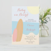 Baby an Bord Surfing Beach Baby Dusche Einladung (Stehend Vorderseite)