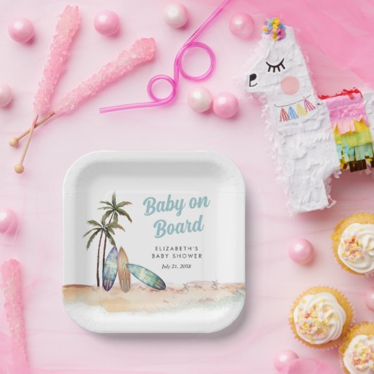 Baby an Bord Surfing Beach Baby Dusche Pappteller (Party)