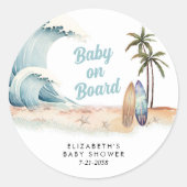 Baby an Bord Surfing Beach Baby Dusche Runder Aufkleber (Vorderseite)