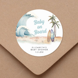 Baby an Bord Surfing Beach Baby Dusche Runder Aufkleber