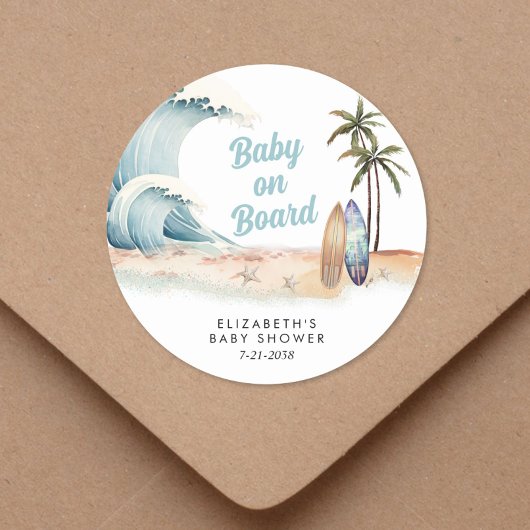 Baby an Bord Surfing Beach Baby Dusche Runder Aufkleber