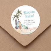 Baby an Bord Surfing Beach Baby Dusche Runder Aufkleber