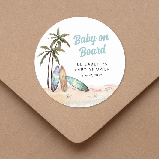 Baby an Bord Surfing Beach Baby Dusche Runder Aufkleber