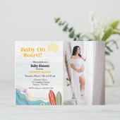 Baby an Bord Surfstrand Babydusche Einladung (Stehend Vorderseite)