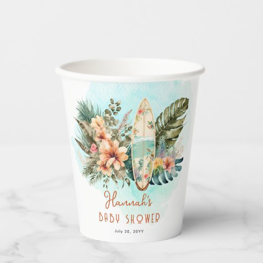 Baby an Bord Tropical Surf Neutral Baby Dusche Pappbecher (Vorderseite)