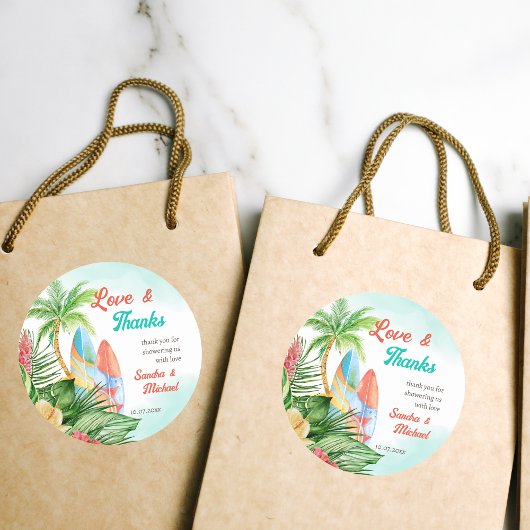 Baby an Bord Tropical surfbaby Dusche danke Runder Aufkleber
