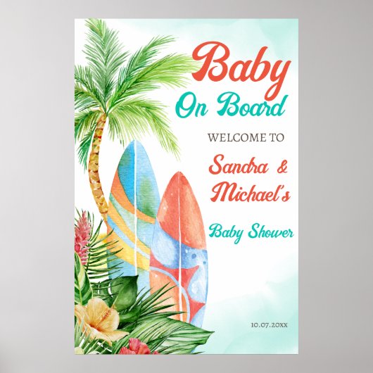 Baby an Bord Tropical Surfbaby Dusche willkommen Poster (Vorne)