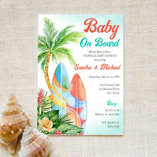 Baby an Bord Tropical Surfstrand Babydusche Einladung