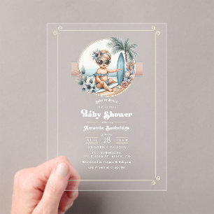 Baby an Bord Tropisch surfende Babyparty Acryleinladungen