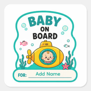 🚤 Baby an Bord Unterwasser-Baby-Party Name 🚤 Quadratischer Aufkleber