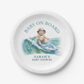 Baby an Bord Wasserfarbe Surfbabydusche Pappteller (Vorderseite)