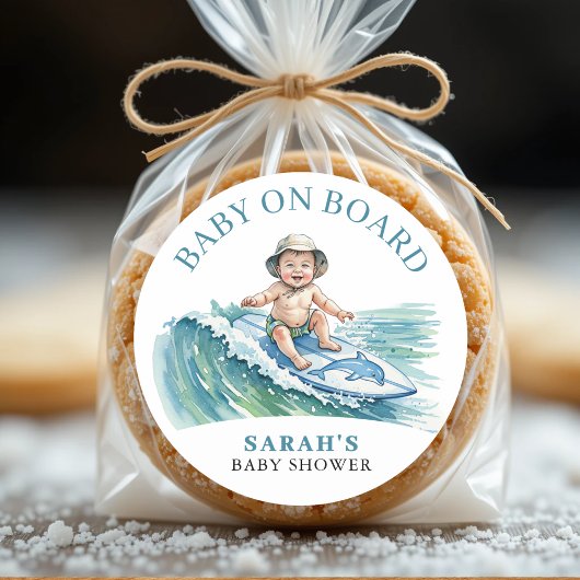 Baby an Bord Wasserfarbe Surfbabydusche Runder Aufkleber